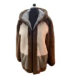 Mens Brown Beige Colorblocked Mink Fur Jacket