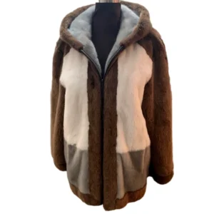 Mens Brown Beige Colorblocked Mink Fur Jacket