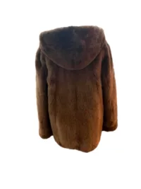 Mens Brown Beige Colorblocked Mink Fur Jacket With Hood