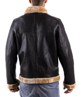 Mens Brown Shaded Shearling Fur B3 Leather Jacket Back