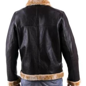 Mens Brown Shaded Shearling Fur B3 Leather Jacket Back