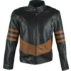 Mens Brown Stripes Cafe Racer Biker Leather Jacket