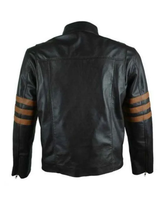 Mens Brown Stripes Cafe Racer Biker Leather Jacket Back