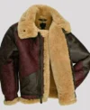 Mens Burgundy Black Shearling B3 Leather Jacket
