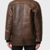 Mens Buttoned Fastening Brown Leather Coat