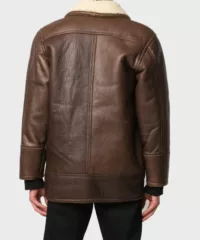 Mens Buttoned Fastening Brown Leather Coat