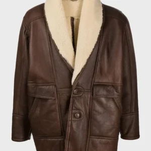 Mens-Buttoned-Fastening-Leather-Coat