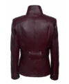 Mens Dark Burgundy Vintage Military Leather Jacket Back