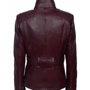 Mens Dark Burgundy Vintage Military Leather Jacket Back