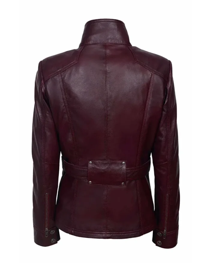 Mens Dark Burgundy Vintage Military Leather Jacket Back