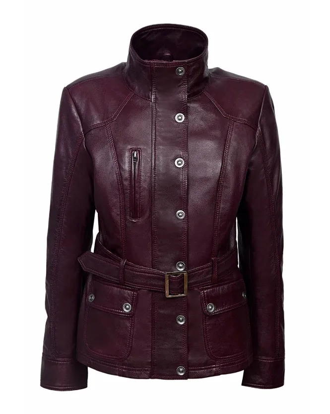 Mens Dark Burgundy Vintage Military Leather Jacket