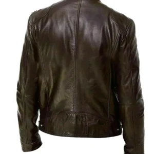 Mens Dark Coffee Brown Biker Jacket Back