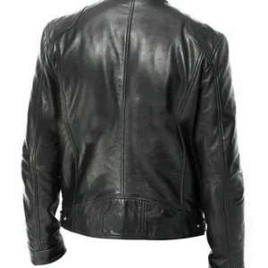 Mens Dark Coffee Brown and Black Biker Jacket Back
