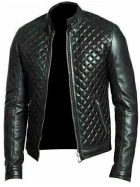 Mens Diamond Quilted Black Leather Jacket