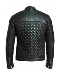 Mens Diamond Quilted Black Leather Jacket Back