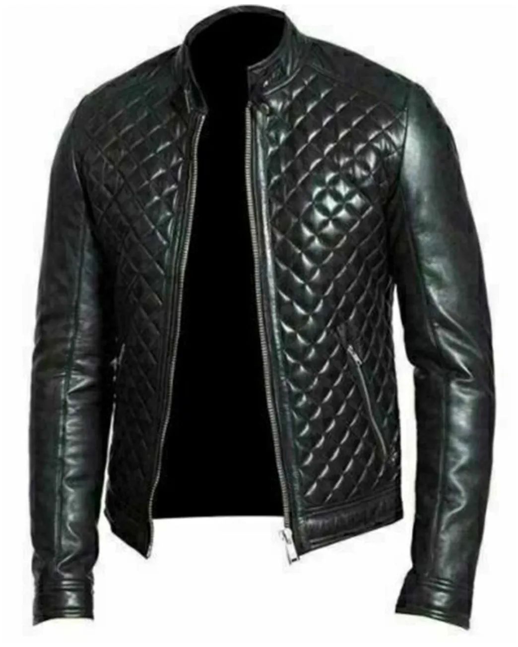 Mens Diamond Quilted Black Leather Jacket
