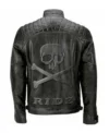 Mens Diamond Quilted Shoulders Skull Black Leather Jacket Back