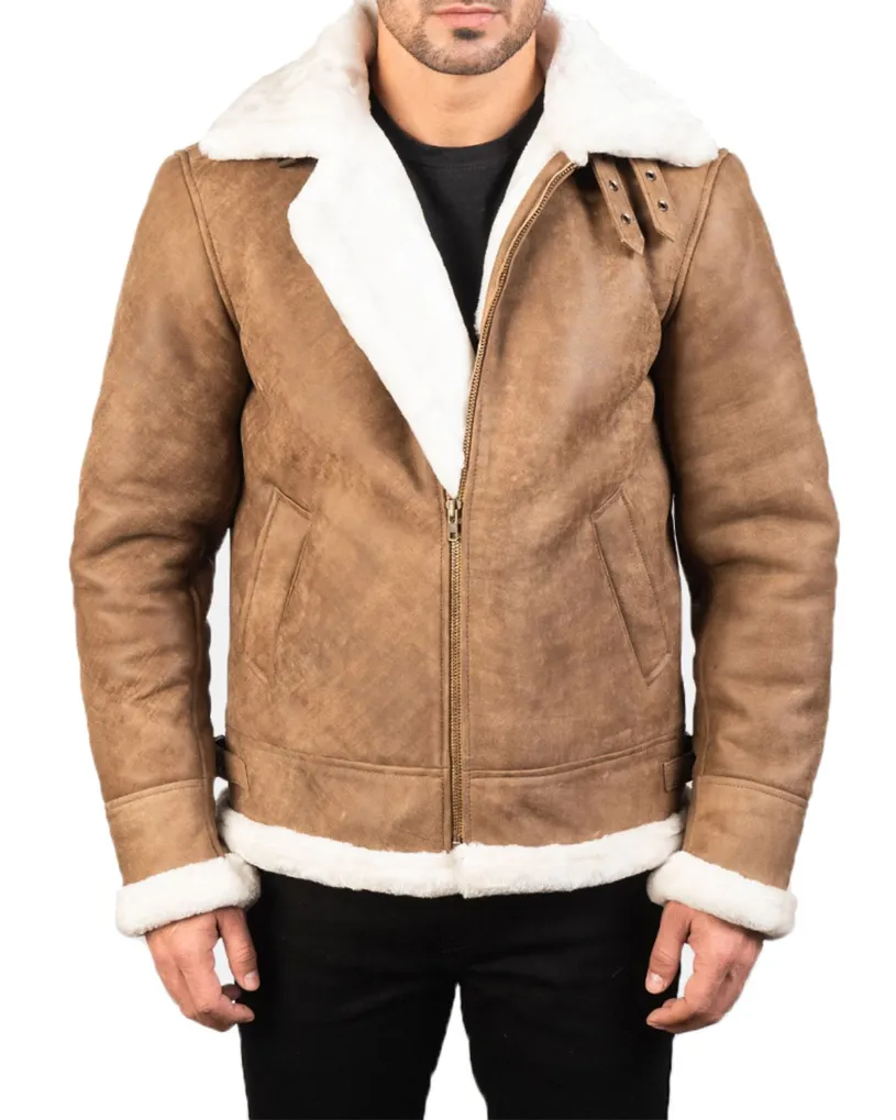Mens Distressed Brown B3 Bomber Leather Jacket