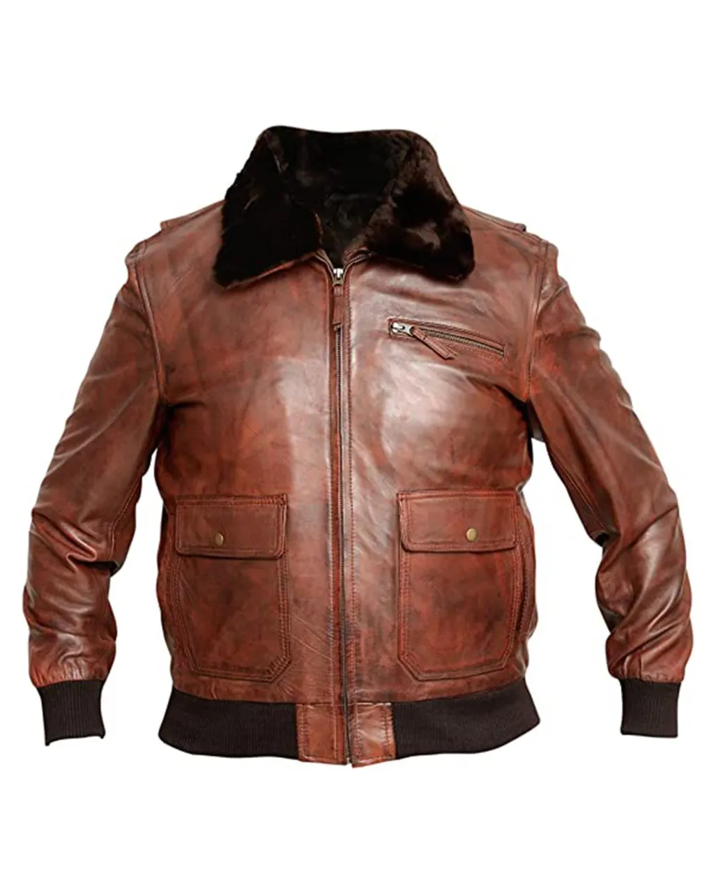 Mens Distressed Brown G-1 Bomber Leather Jacket