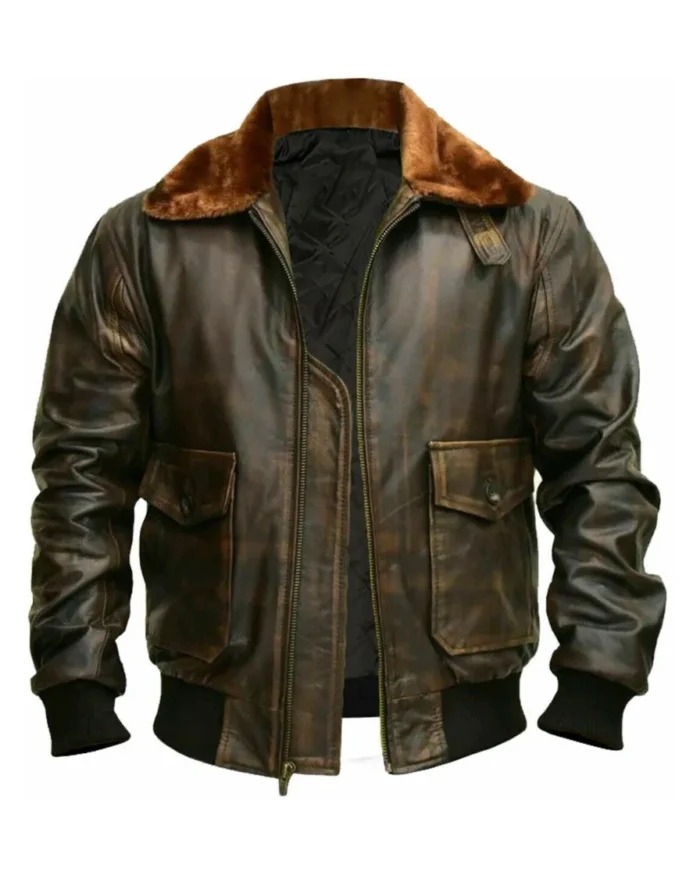 Mens Distressed Brown G-1 Bomber Leather Jacket
