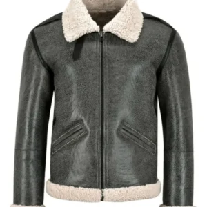 Mens Distressed Grey Shearling Fur B3 Bomber Jacket