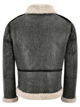 Mens Distressed Grey Shearling Fur B3 Bomber Jacket Back