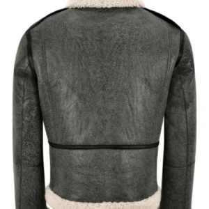 Mens Distressed Grey Shearling Fur B3 Bomber Jacket Back