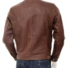Mens Erect Collar Brown Leather Jacket