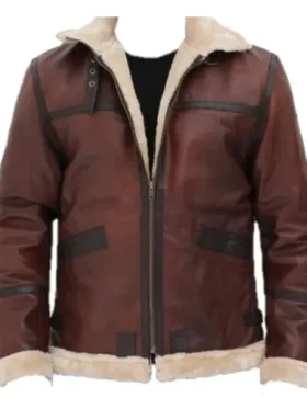 Mens Genuine Leather B3 Shearling Fur Brown Jacket