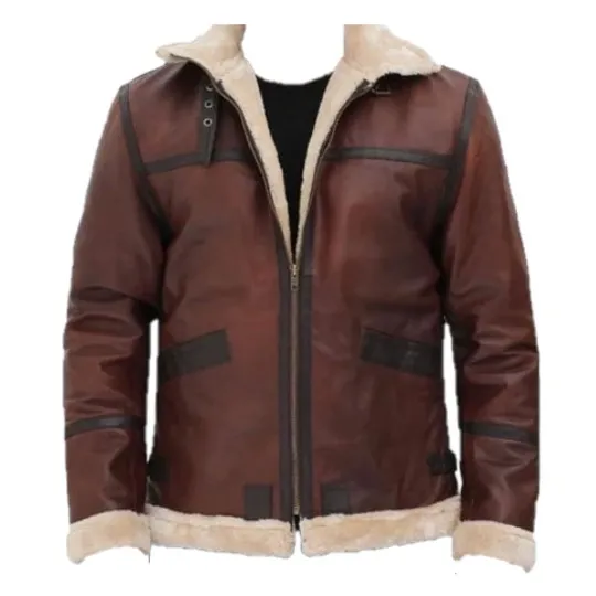 Mens Genuine Leather B3 Shearling Fur Brown Jacket