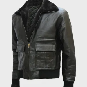 Mens Genuine Leather Black Bomber Jacket