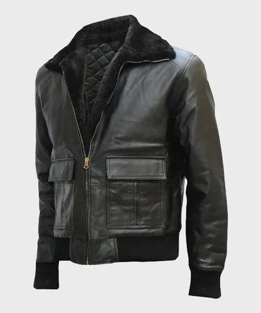Mens Genuine Leather Black Bomber Jacket