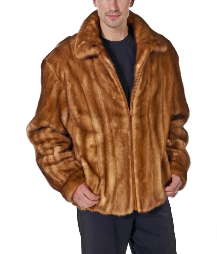 Mens Genuine Mink Fur Brown Classic Jacket