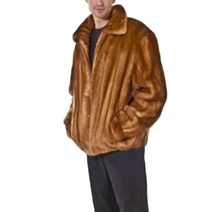 Mens Genuine Mink Fur Brown Jacket