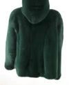 Mens Green Mink Fur Hooded Bomber Jacket Back