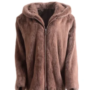 Mens Hooded Genuine Mink Fur Brown Jacket