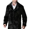 Mens Jet Black Mink Fur Classic Collar Coat