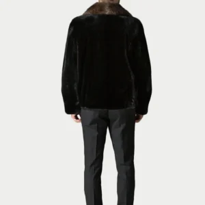 Mens Mahogany Brown Collar Mink Fur Black Coat Back