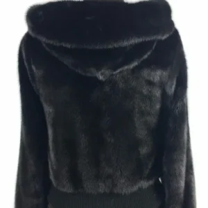 Mens Mink Fur Black Bomber Jacket With Hood Back