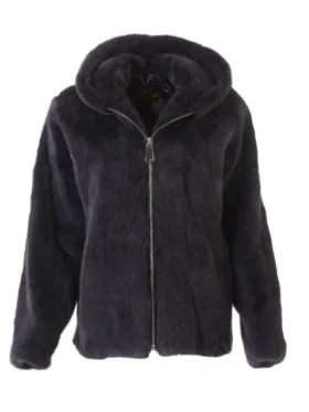 Mens Mink Fur Bomber Black Hooded Jacket
