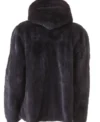 Mens Mink Fur Bomber Black Hooded Jacket Back