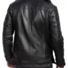 Mens Notch Lapel Large Fur Black Leather Jacket Back