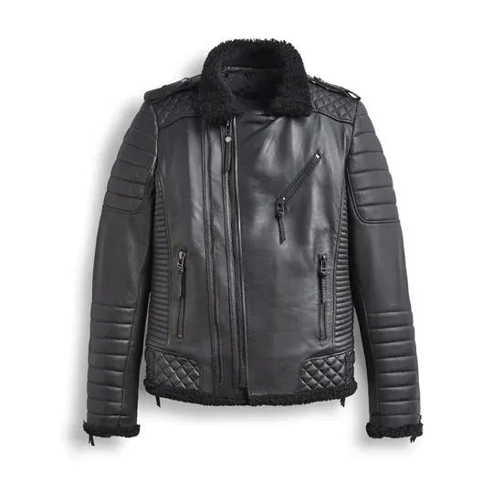 Mens Padded Biker Quilted Genuine Leather Jacket
