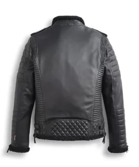 Mens Padded Biker Quilted Leather Jacket