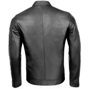 Mens-Padded-Shoulders-All-Black-Biker-Jacket-Back