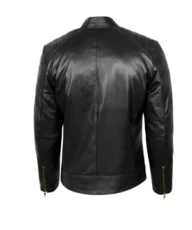 Mens Padded Shoulders Black Leather Jacket