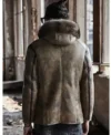 Mens Parka Shearling Fur Leather Jacket With Hood
