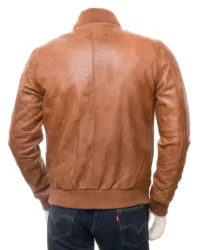 Mens Plain Blank Tan Brown Bomber Leather Jacket Back