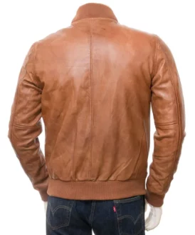 Mens Plain Blank Tan Brown Bomber Leather Jacket Back