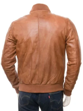 Mens Plain Blank Tan Brown Bomber Leather Jacket Back